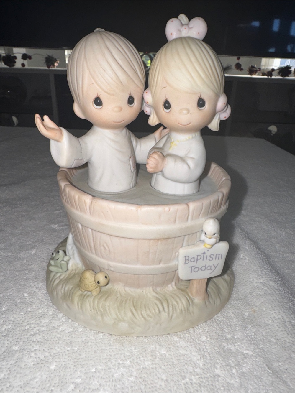 Precious Moments Cream and Pink Baptism Figurine